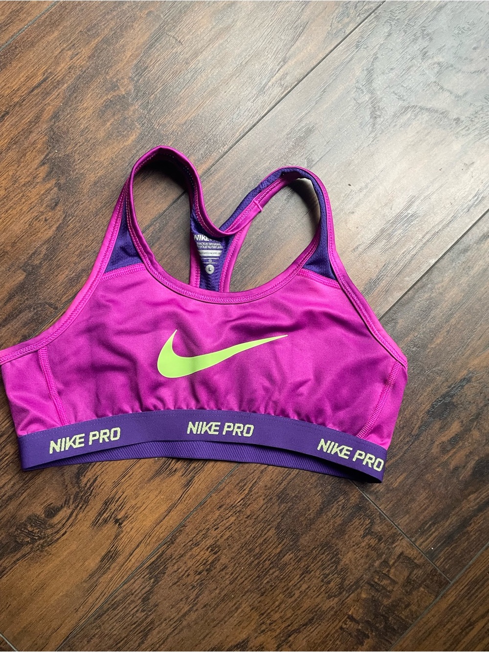 Nike Magenta Sports Bra with Lime Swoosh